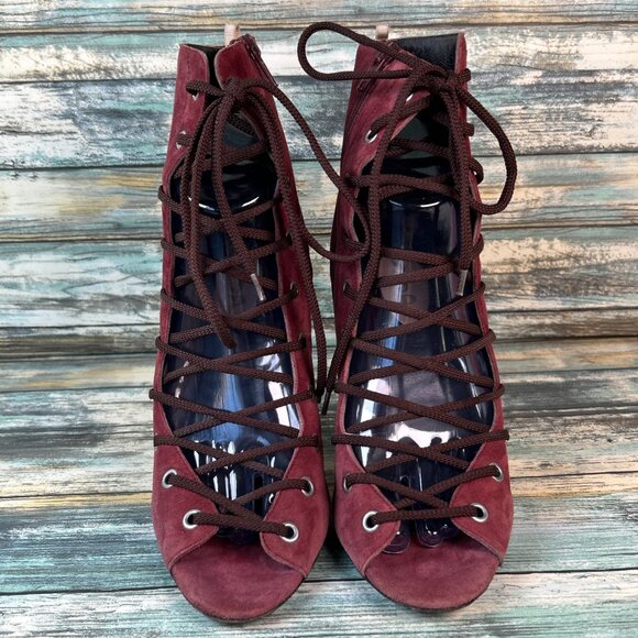 SJP Sarah Jessica Parker Womens 10 Booties Dress Formal Lace Up Open Toe Mauve - Picture 3 of 16